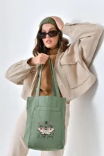 2 Cepli, Wild Soul Baskılı Mint Yeşili Gabardin Çanta - Görsel 2
