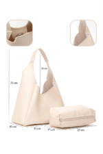 Suni Deri Çıtçıtlı, Fermuarlı, Makyaj Çantalı, Krem, El, Kol ve Omuz Çantası - Görsel 2