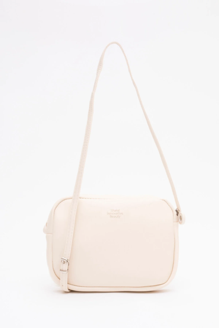 Fermuarlı, Ayarlanabilir Çapraz Askılı Krem Mini Urban Omuz Çantası