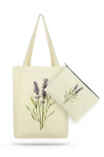 Lavanta Motifli Kanvas Kumaş Bez Çanta (Makyaj Çantalı)