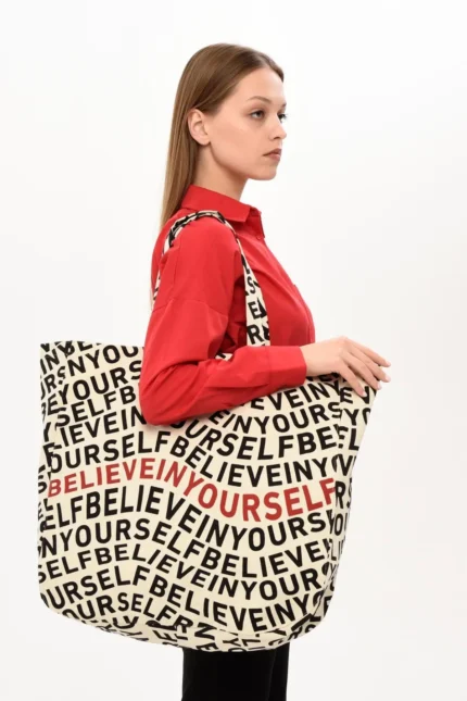 Believe In Yourself Baskılı Büyük Boy Kanvas Çanta