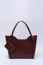Bordo, Suni Deri, Çıtçıtlı, Cüzdanlı, Makyaj Çantalı, El ve Omuz Çantası
