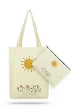 Güneş Motifli Kanvas Kumaş Bez Çanta (Makyaj Çantalı)