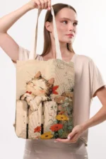 Huzurlu Kedi Baskılı Kanvas Bez Çanta