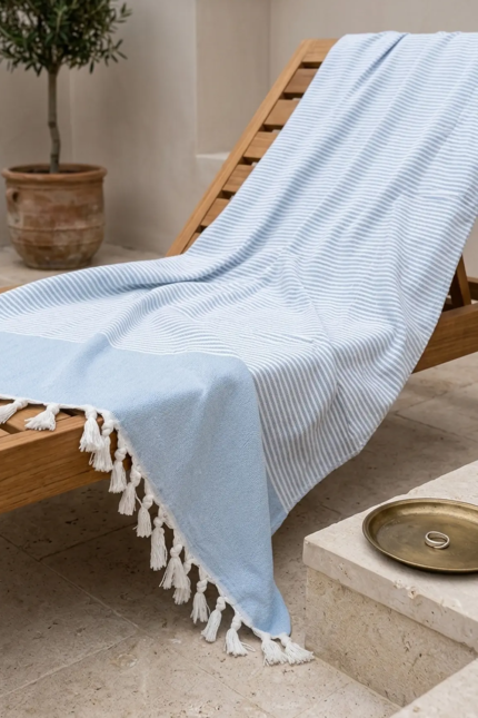 Çizgili Mavi Peştemal, Plaj, Spor, Sauna, Seyahat Havlusu