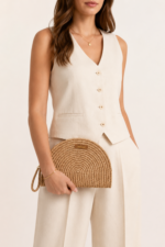 Fermuarlı Hasır Clutch Çanta Yanda Model