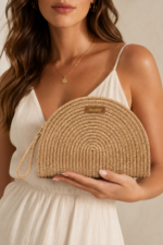 Fermuarlı Hasır Clutch Çanta Model Önde