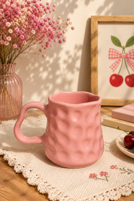Pembe Vintage El Yapımı Seramik Kupa